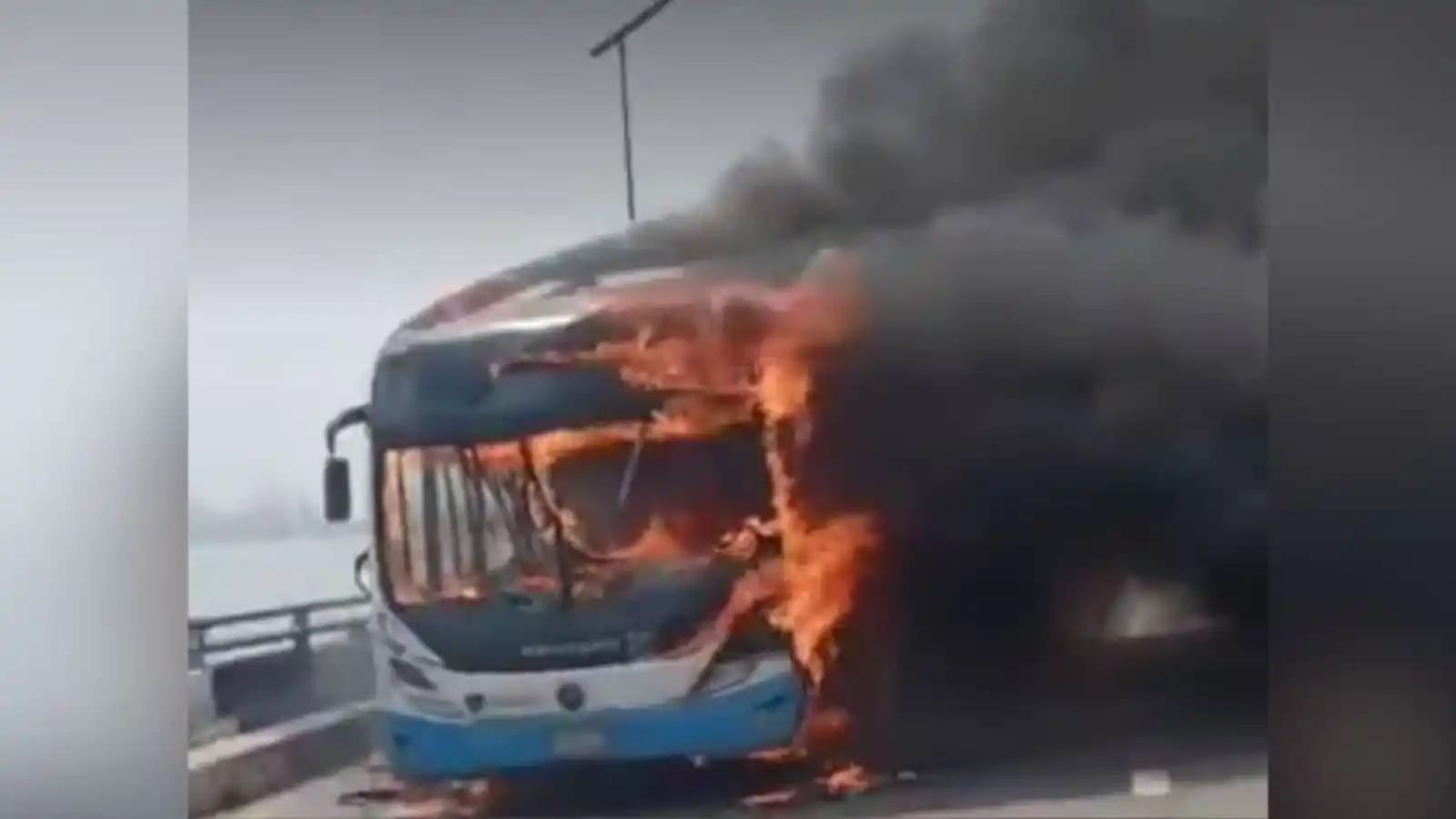JUST IN: Panic as BRT bus catches fire on Third Mainland Bridge in ...